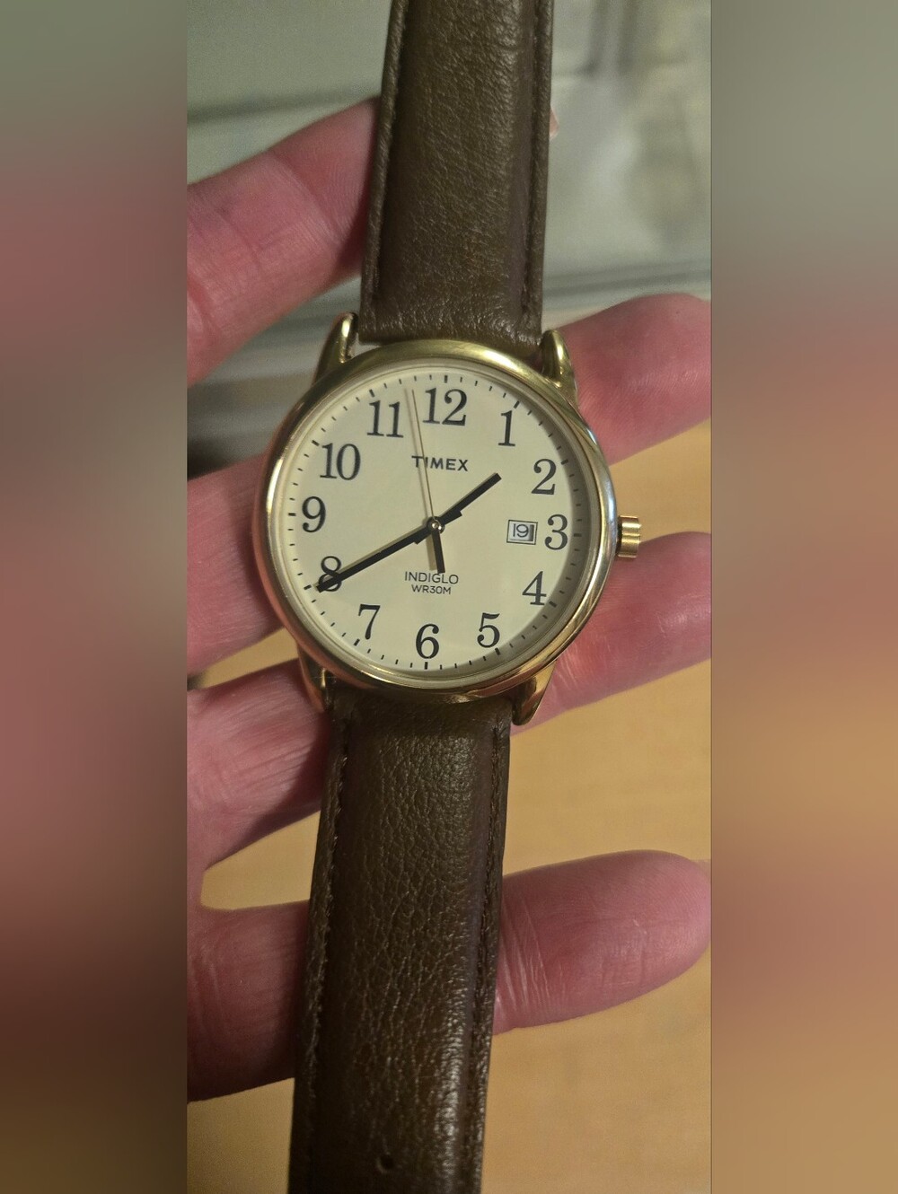 Timex Indiglo Brown & Gold Tone Leather Strap Watch -